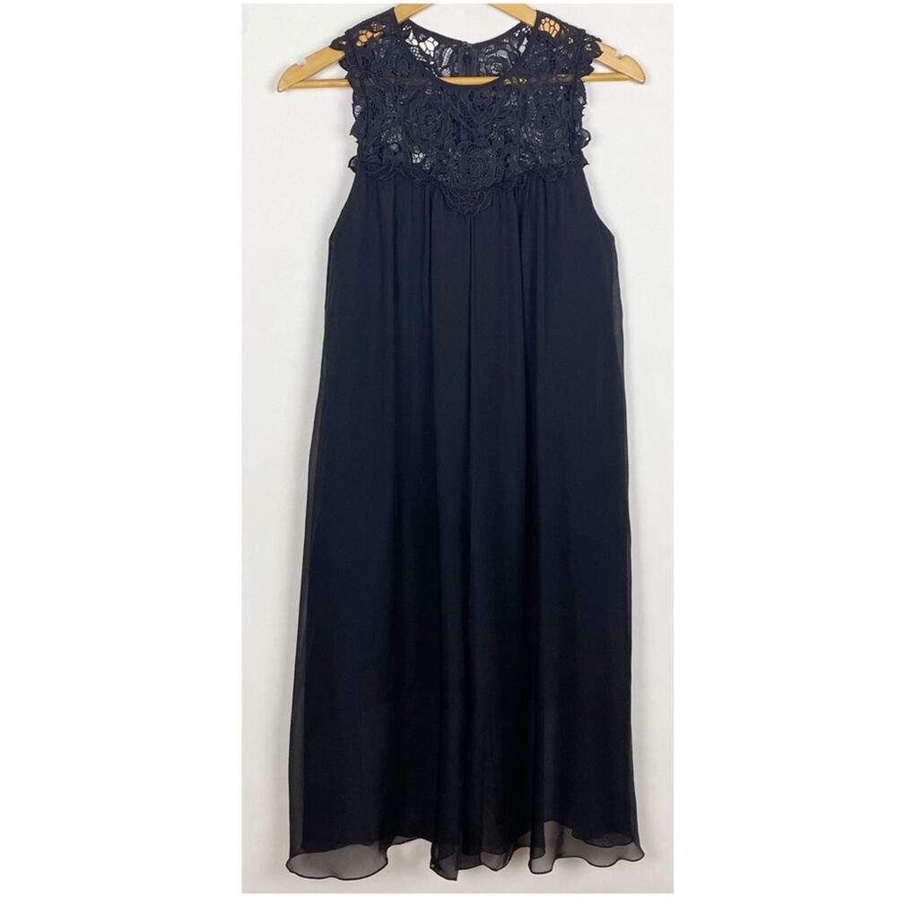 Shoshanna Midnight Black Lace Chiffon Sleeveless Dress Size 0 Whimsigoth